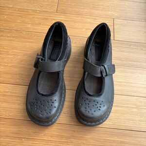 Doc Martens black leather floral maryjanes